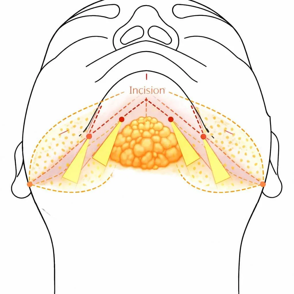 Diagram of the chin and jawline areas treated with AccuSculpt-assisted face and neck liposuction