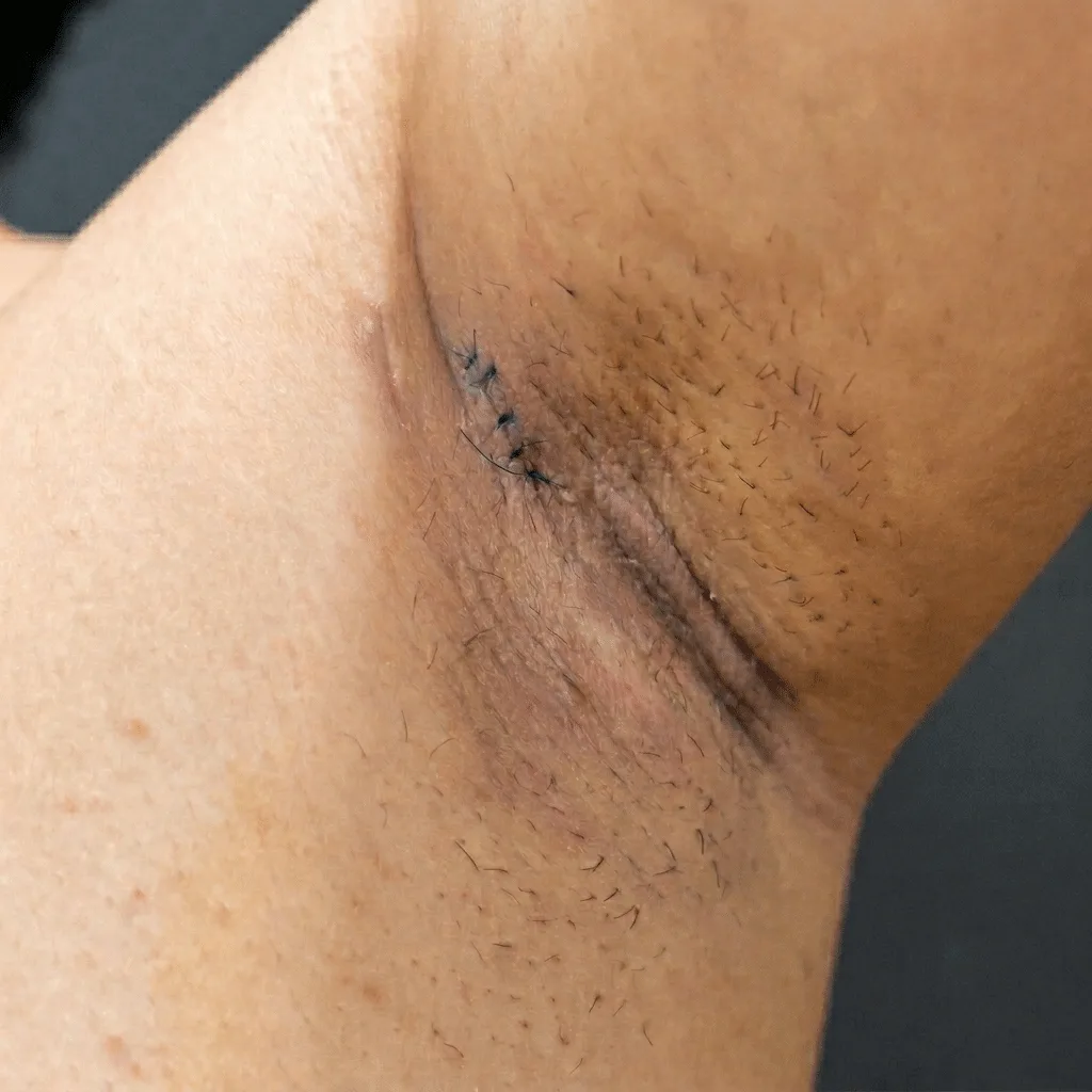 Underarm 7 days after osmidrosis surgery showing a small healing incision within the natural axillary crease.