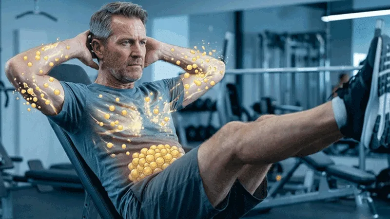 spot-reduction-myth-abdominal-exercise-fat-loss Man performing an abdominal exercise, illustrating that spot reduction of lower abdominal fat through exercise alone is not possible